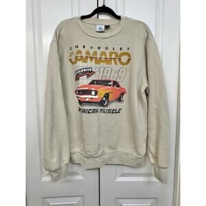 GM Chevrolet Camaro Cream Sweatshirt Size Large Unisex Classic Car Crewneck
